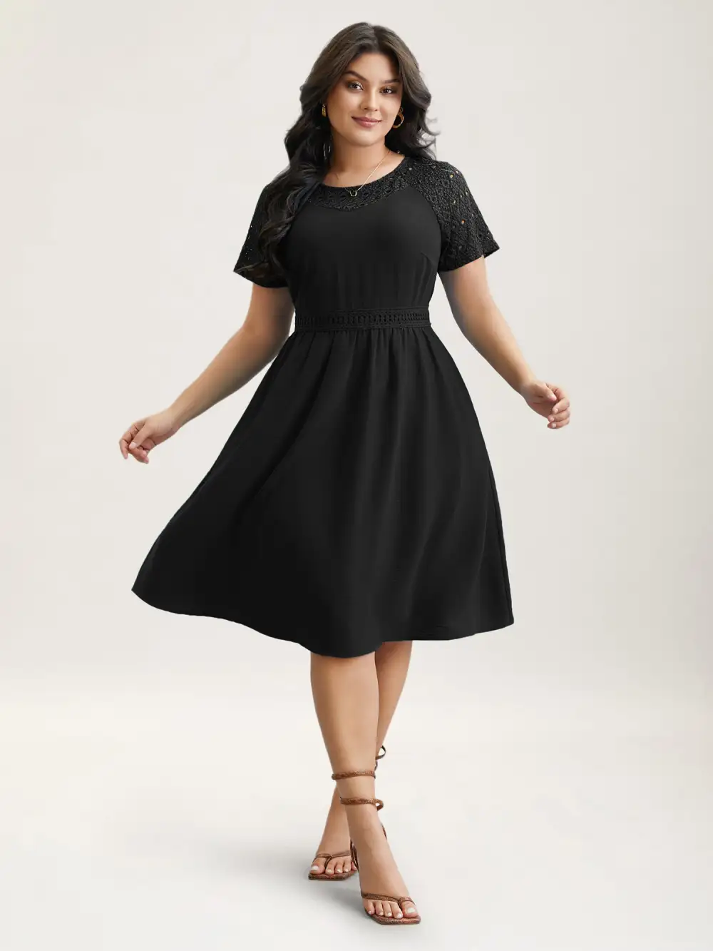 Lace Cut-Out Raglan Sleeve Pockets Midi Dress