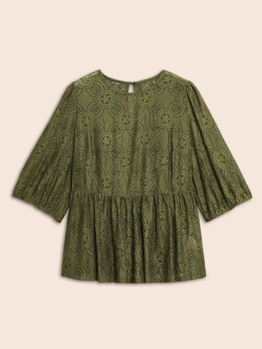 Crew Neck Crochet Lace Lantern Sleeve Blouse