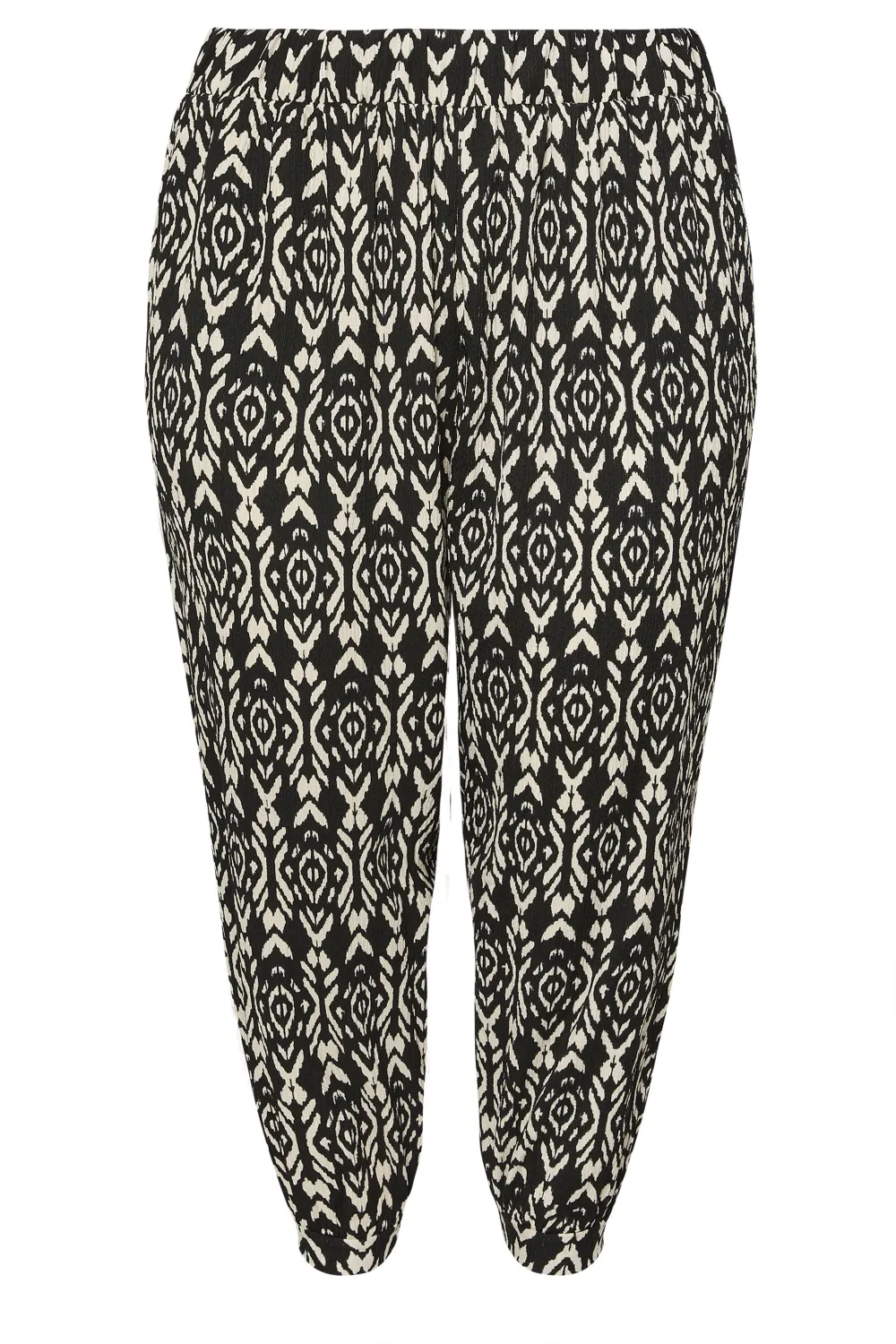YOURS Curve Black Geometric Print Textured Cropped Harem Trousers