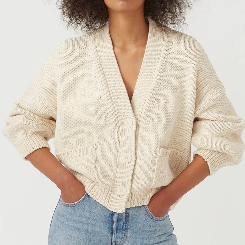 Single-Breasted V-Neck Pocket Knit Cardigan