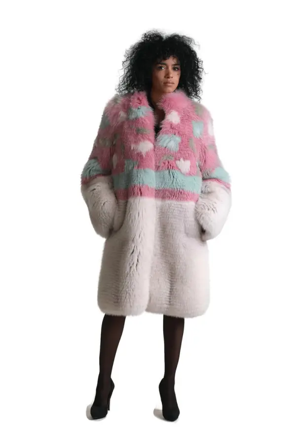 Multicolored Fur Knee Length Jacket