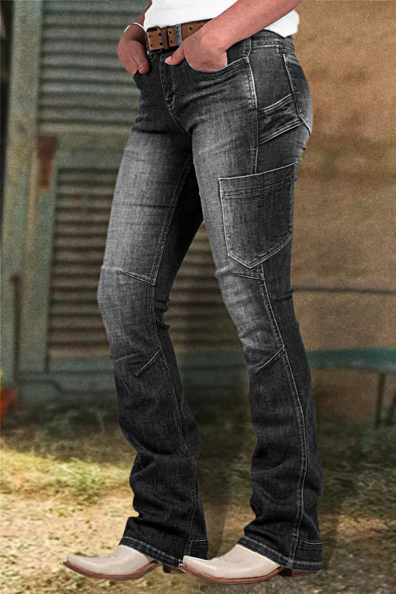 Multi Pocket Mid Rise Bootcut Jeans Without Belt