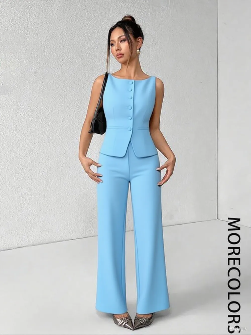 Women's Summer Two-Piece Set – Button Tank Top & Wide Leg Pants