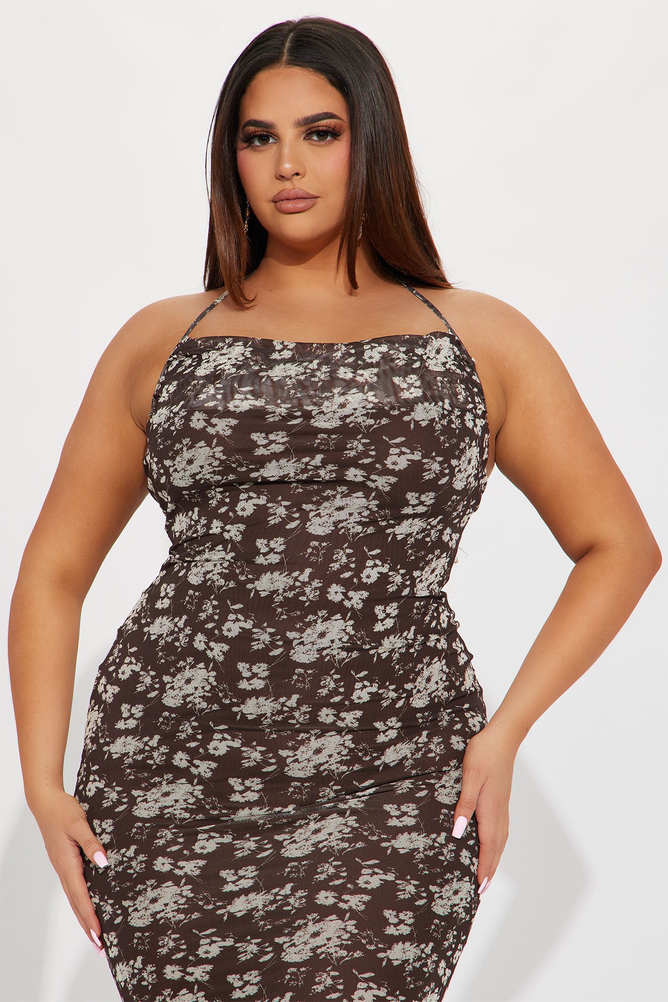 In The Garden Mesh Midi Dress - Brown