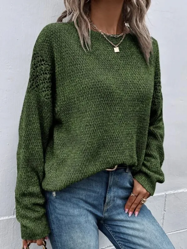 Pointelle Knit Drop Shoulder Sweater