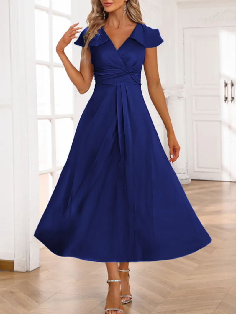 Women's V-neck Short Sleeve Dress Green Blue