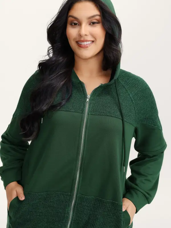 Color Contrast Textured Zipper Jacket