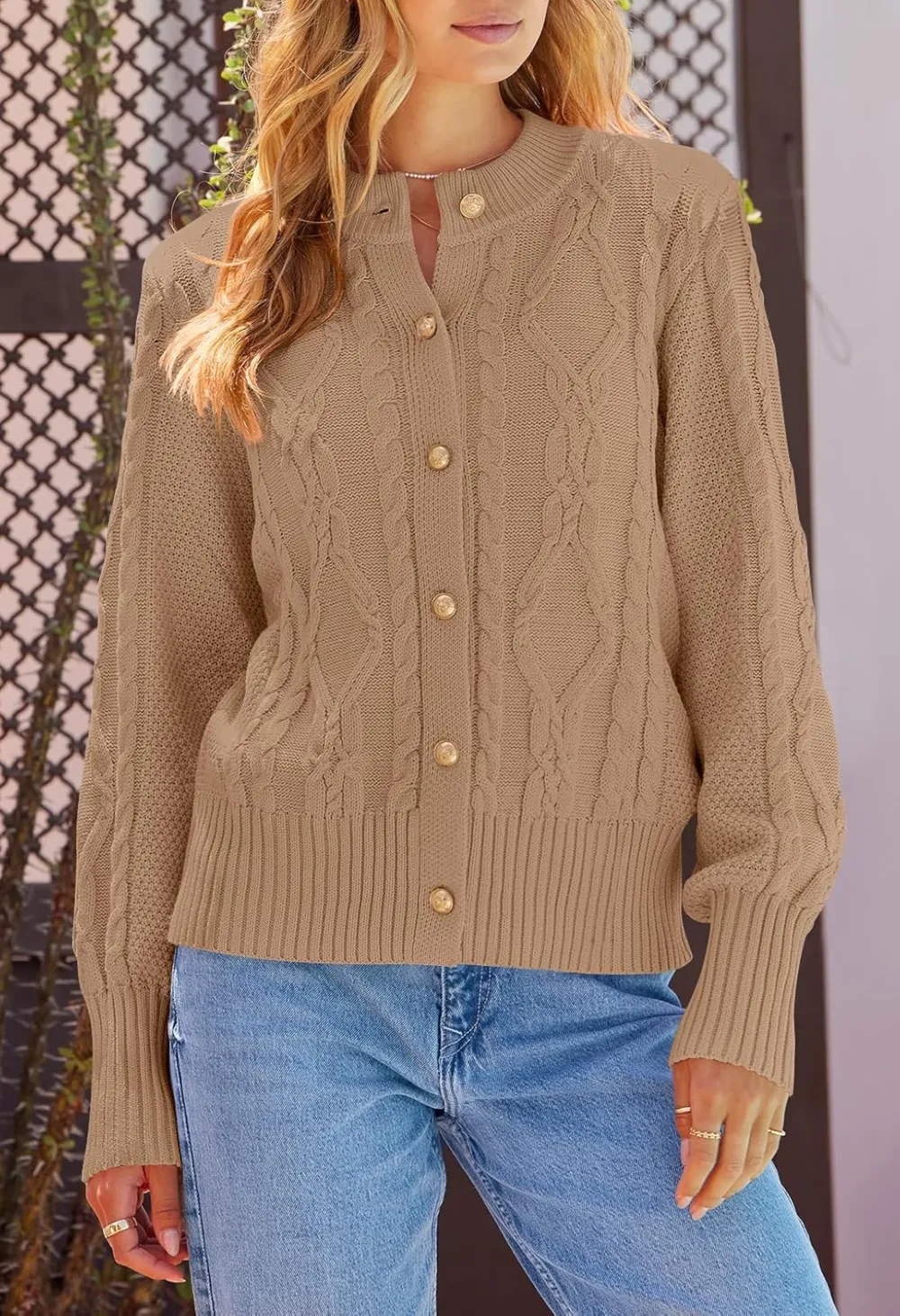 Women's 2024 Fall Long Sleeve Sweater Cardigan Cable Knit Open Front Button Outwear Coats