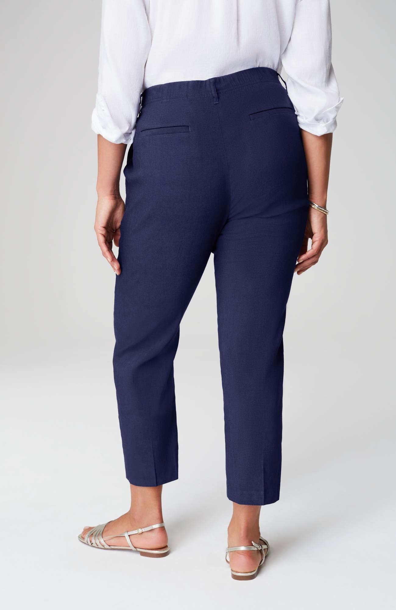 Pintucked Linen-Stretch Slim-Leg Pants