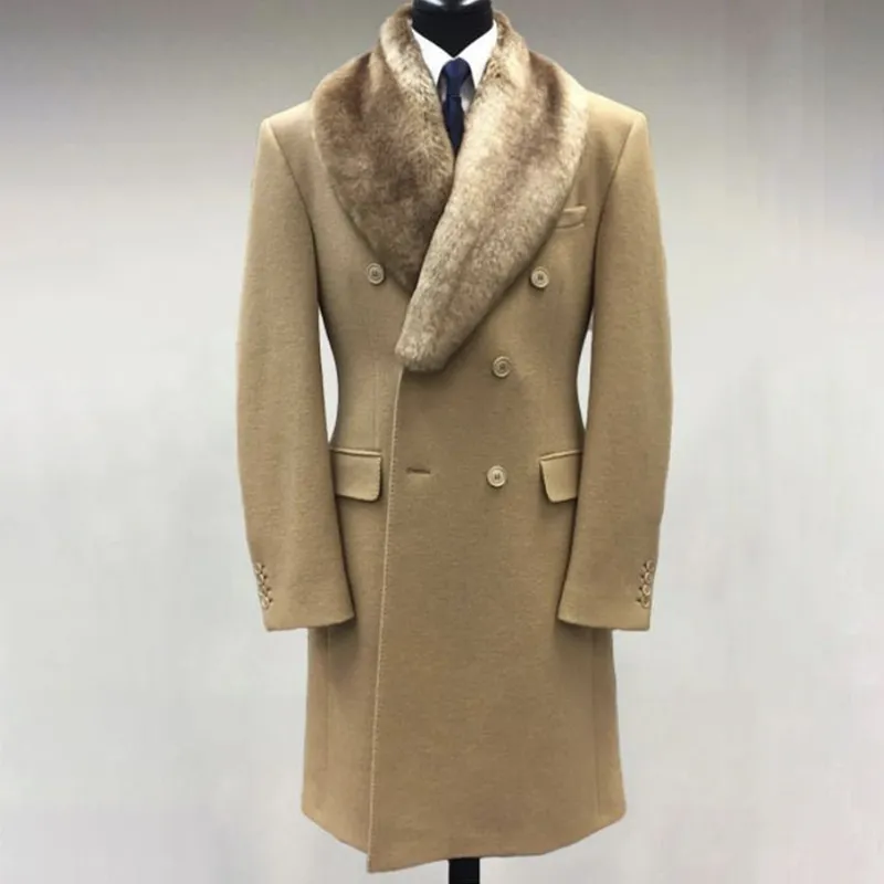 Men’'s Casual Fur Lapel Collar Graphic Pattern Long Sleeve Coat