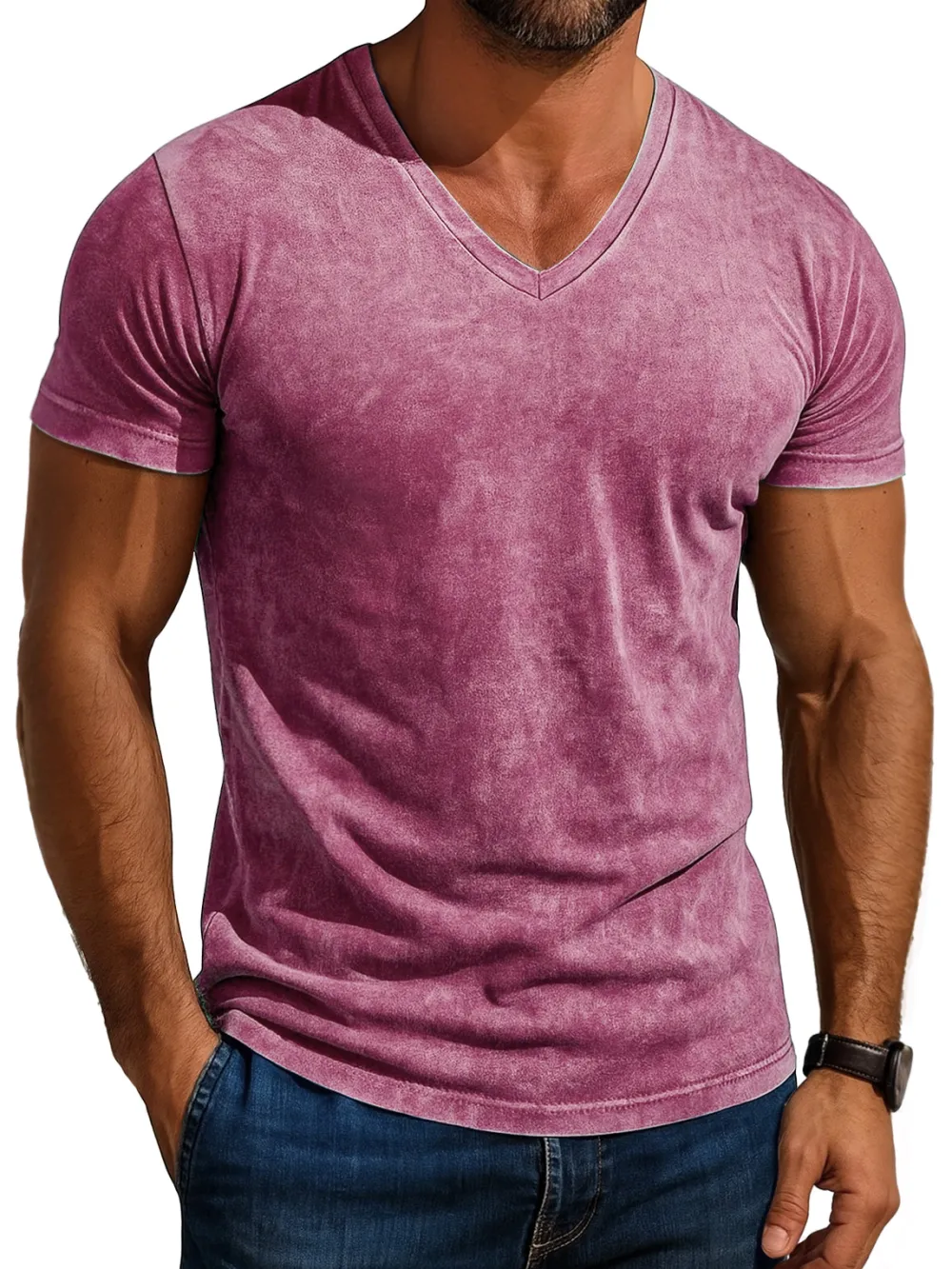 Men's Daily Retro V-neck Casual Simple Short-sleeved T-shirt