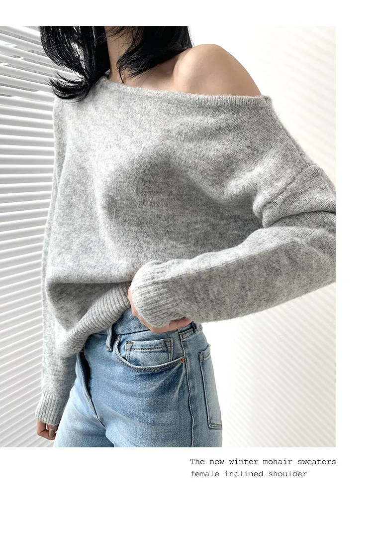 Mohair Off-shoulder Irregular Sweater