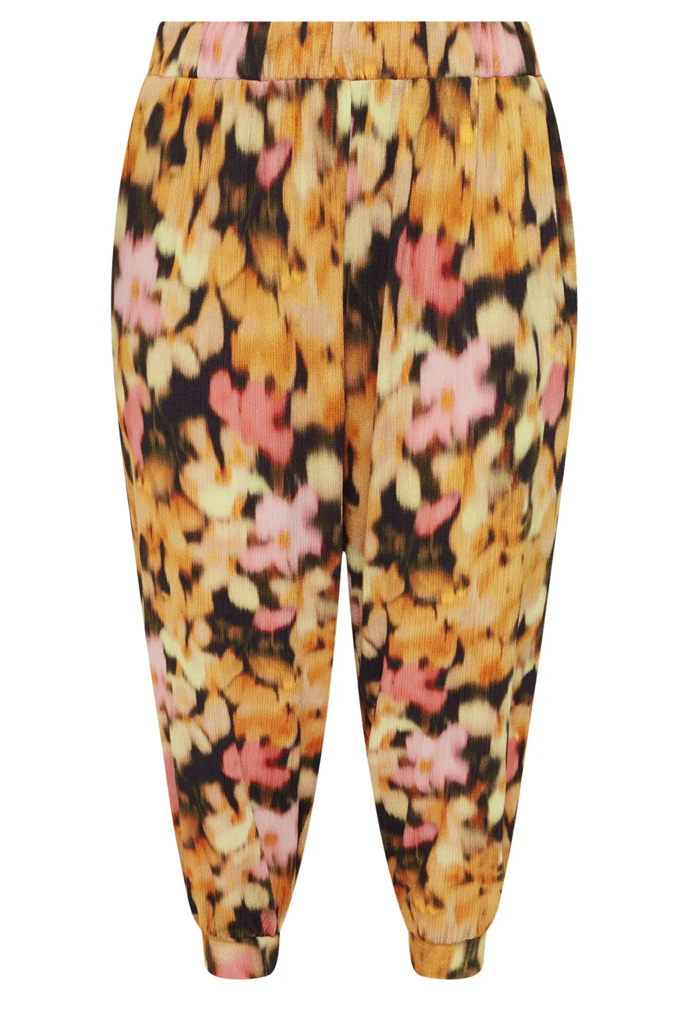 YOURS Curve Black Geometric Print Textured Cropped Harem Trousers