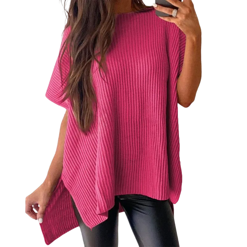 Women's Oversized Knit Sweater – Drop Shoulder, Short Sleeve, Casual Summer Pullover