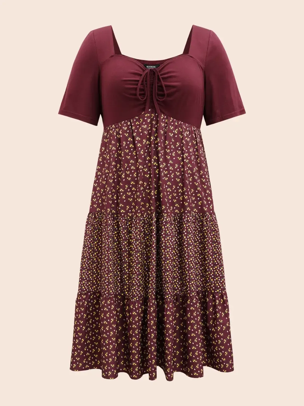 Ditsy Floral Patchwork Ruffle Layered Hem Dress