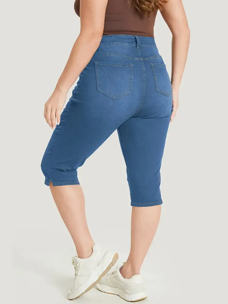 Skinny Very Stretchy Dark Wash Split Knee Denim Shorts