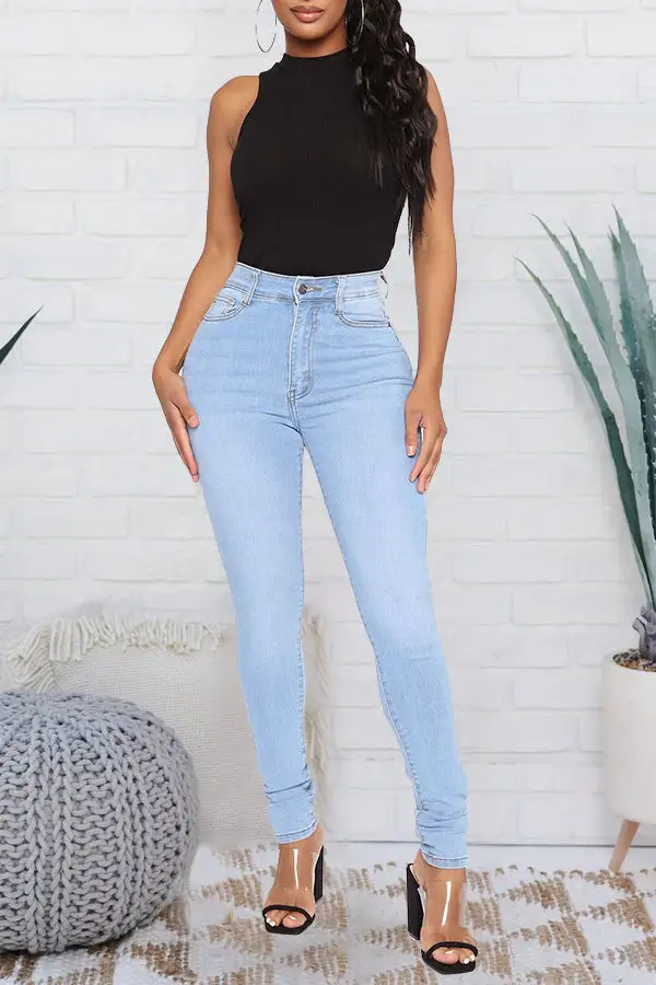Bleach Wash Stretch Tapered Jeans