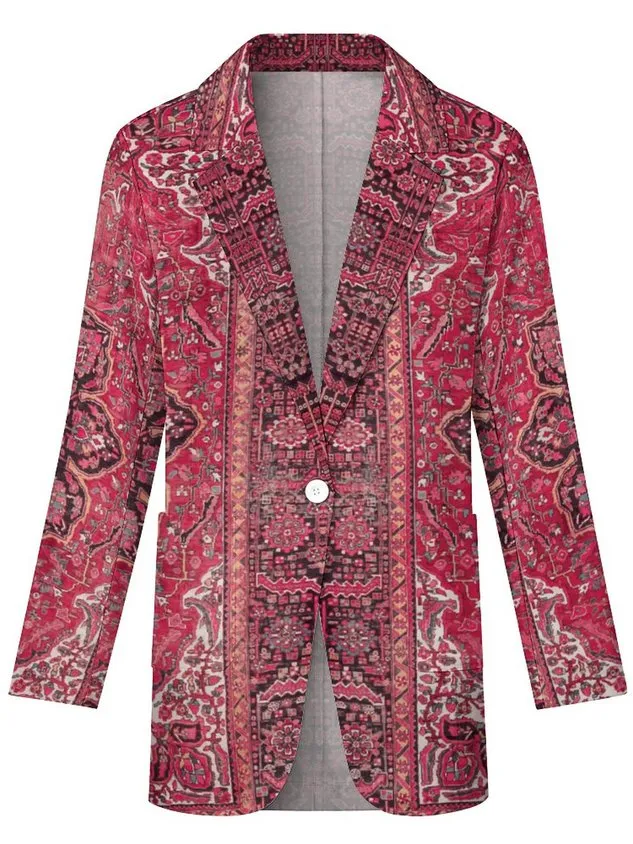 Lapel Collar Long Sleeve Ethnic Buckle Regular Loose Blazer For Women