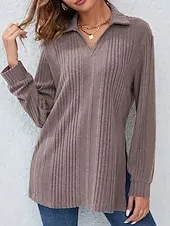 Women's T Shirt Tee Top Plain Fashion Modern Short Sleeve Shirt Collar Regular Tops Daily Going out Army Green Brown Fall Winter