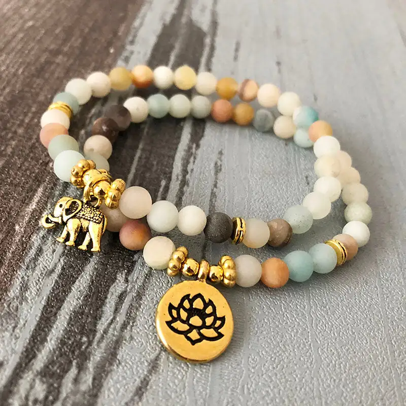 Amazonite Mala Bead Bracelet Set