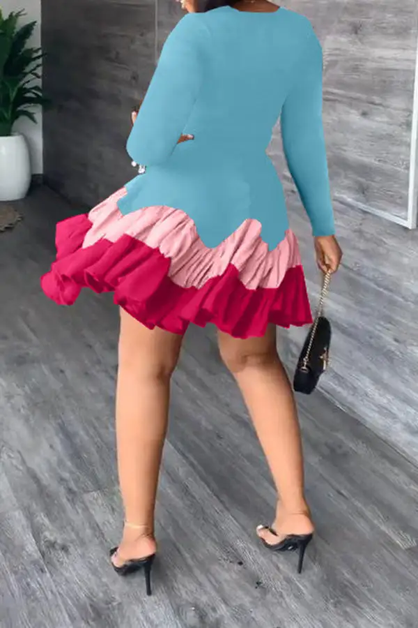 Color Block Classic Tiered Ruffle Mini Dress