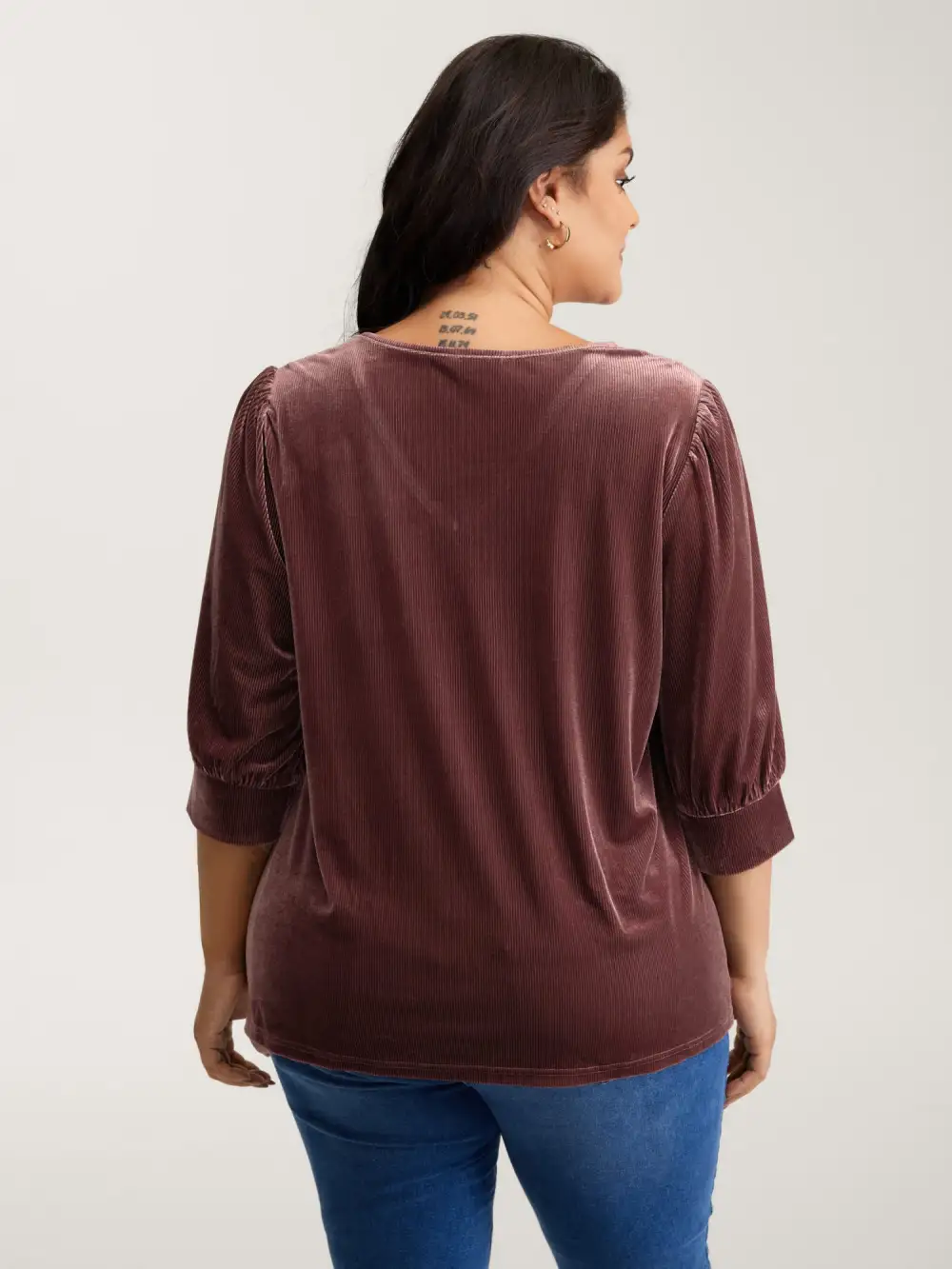 Velvet Textured Drape V-Neck Top