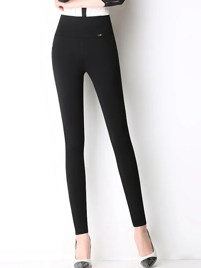 Women's High Waist Leggings Cotton Blend Wine Royal Blue White Fashion Daily Going out Stretchy Full Length Tummy Control Solid Color S M L XL XXL / Skinny