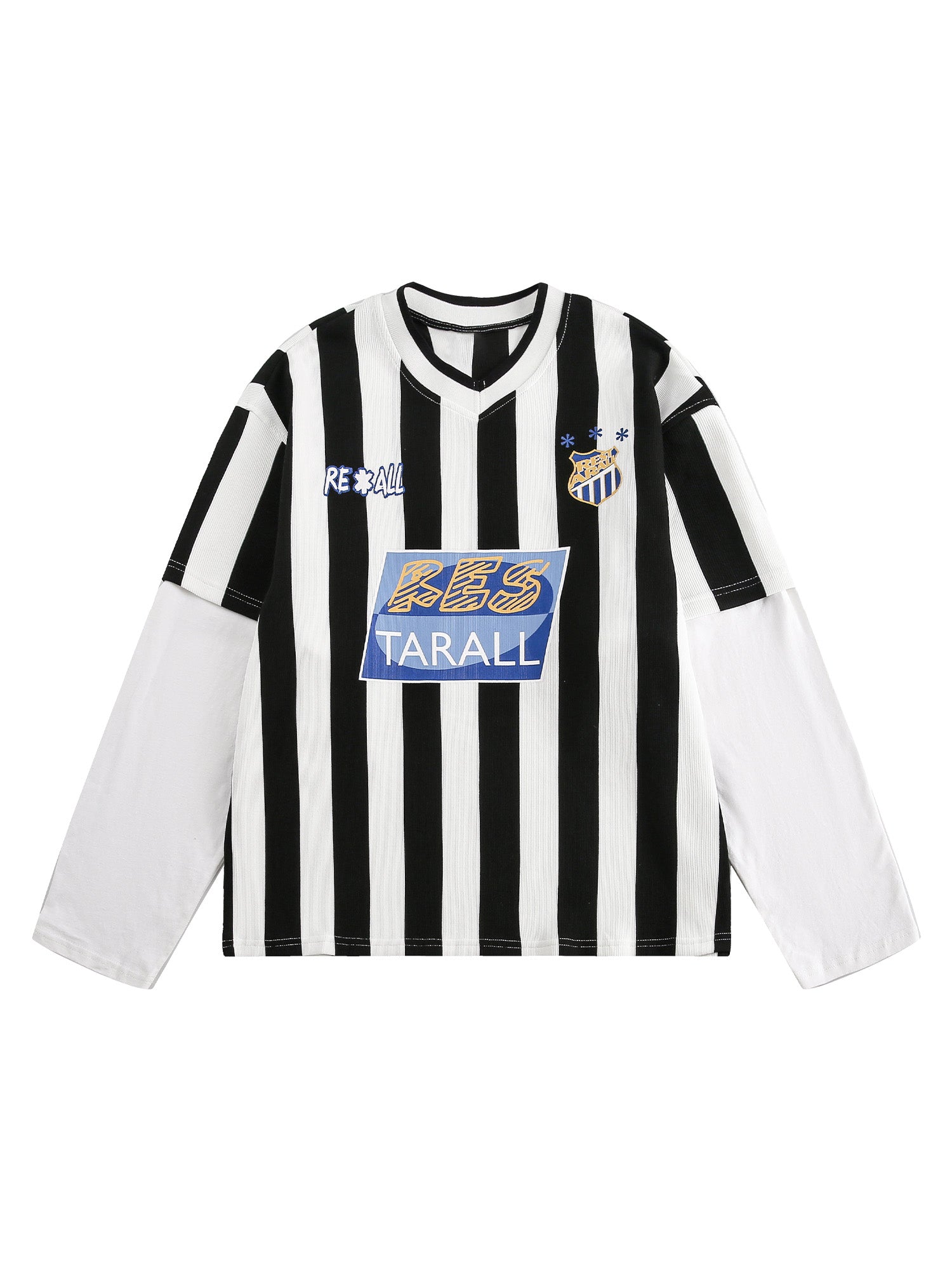 Striped Patchwork Printed Long-sleeved T-shirt