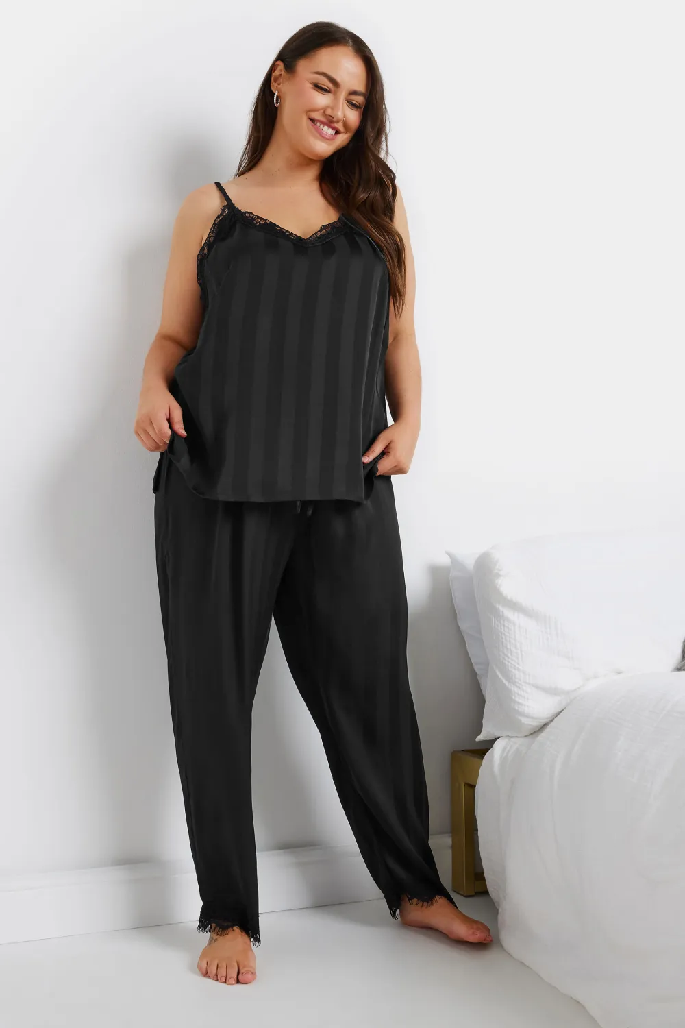 YOURS Curve Red Stripe Satin Pyjama Set