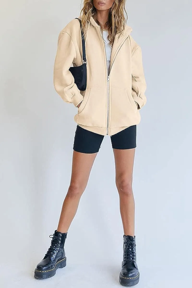 Women's Cute Hoodies Teen Girl Fall Jacket Oversized Sweatshirts Casual Drawstring Zip Up Y2K Hoodie with Pocket