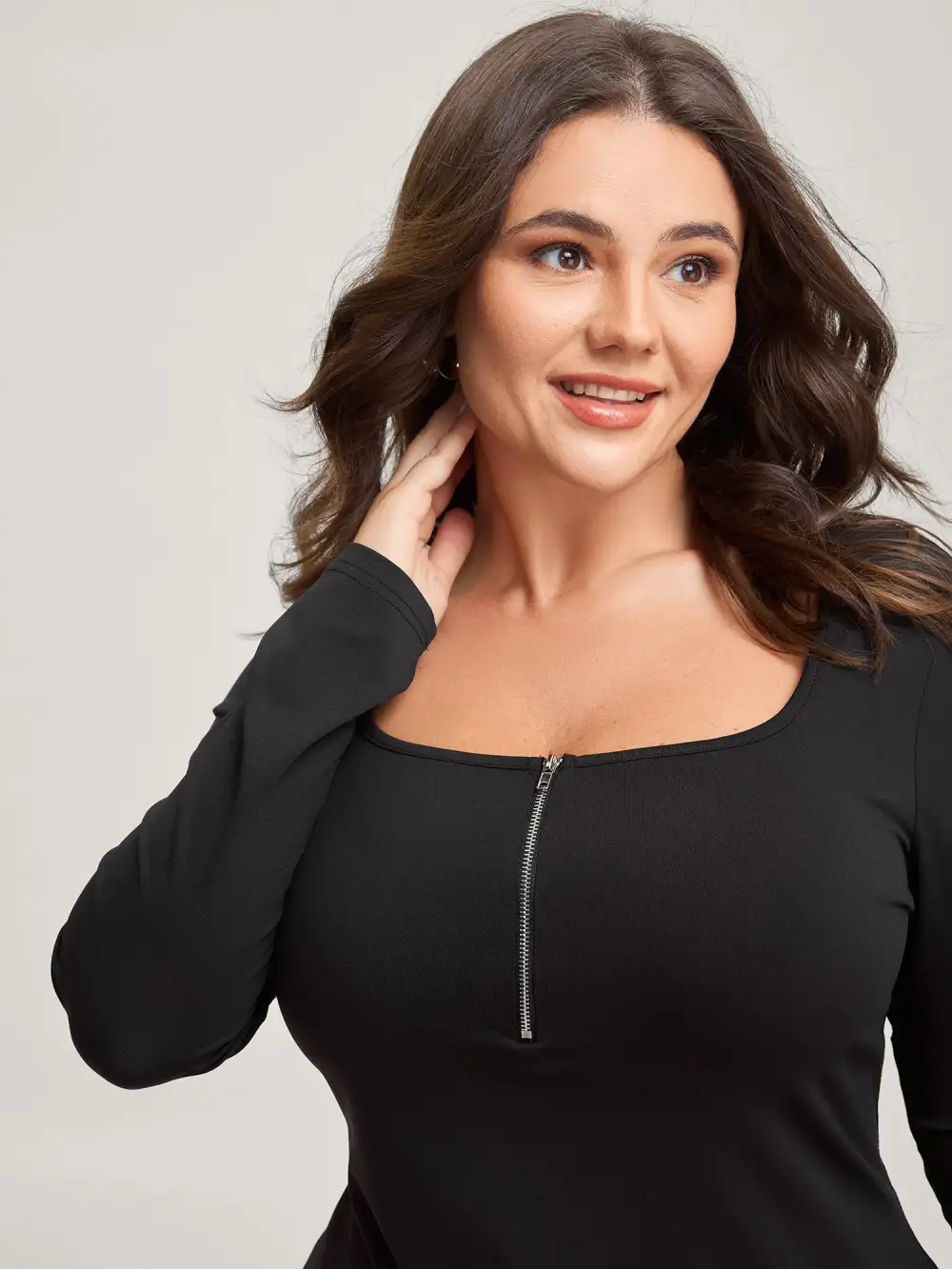 Half-Zipper Neckline Bodycon Fit T-Shirt