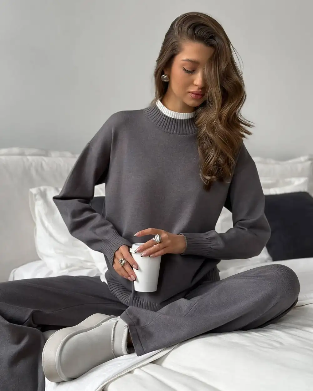 Women's Fashion Contrast Color Fake Two-piece Top & Pants Two-piece Set