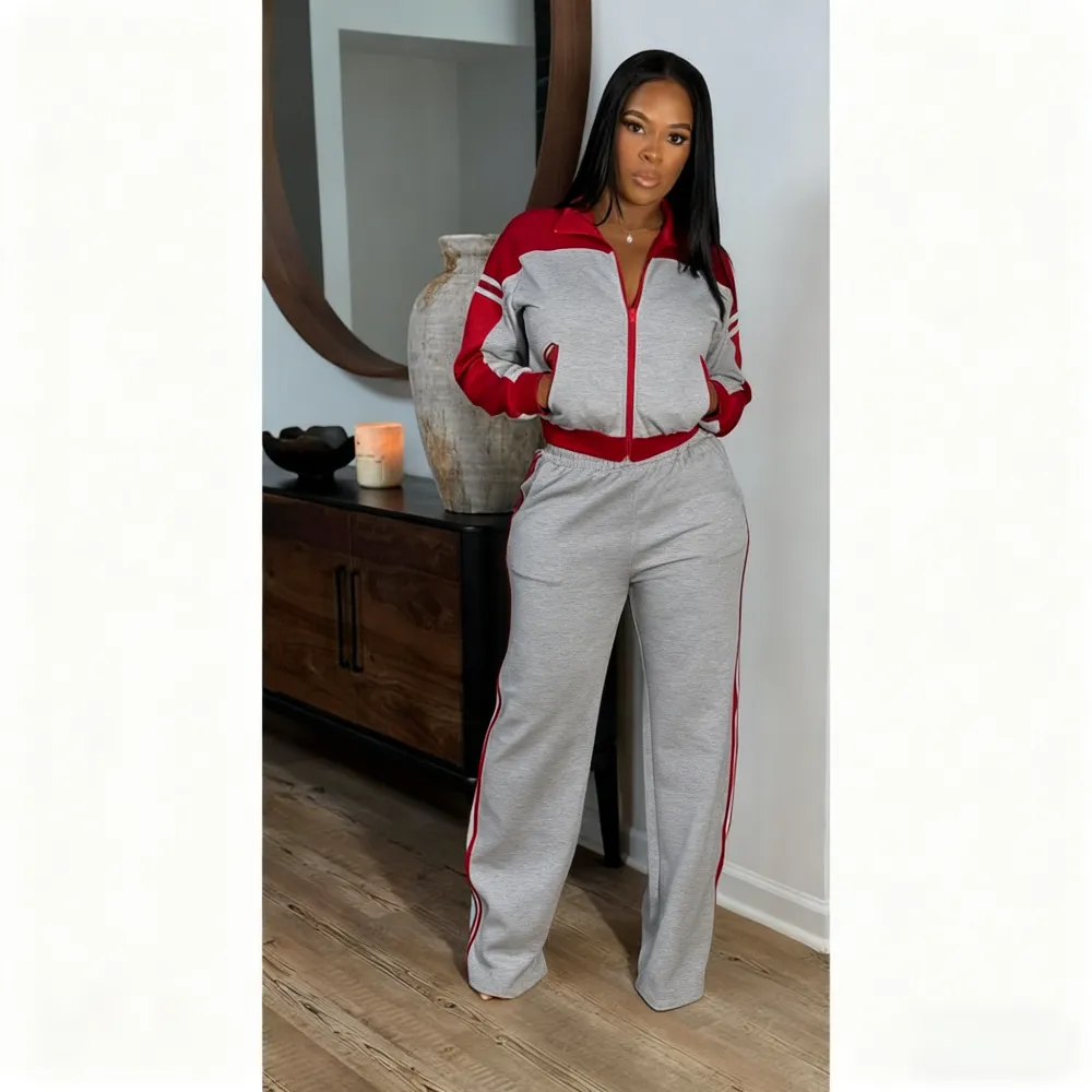 Retro Color Block Track Pants Set