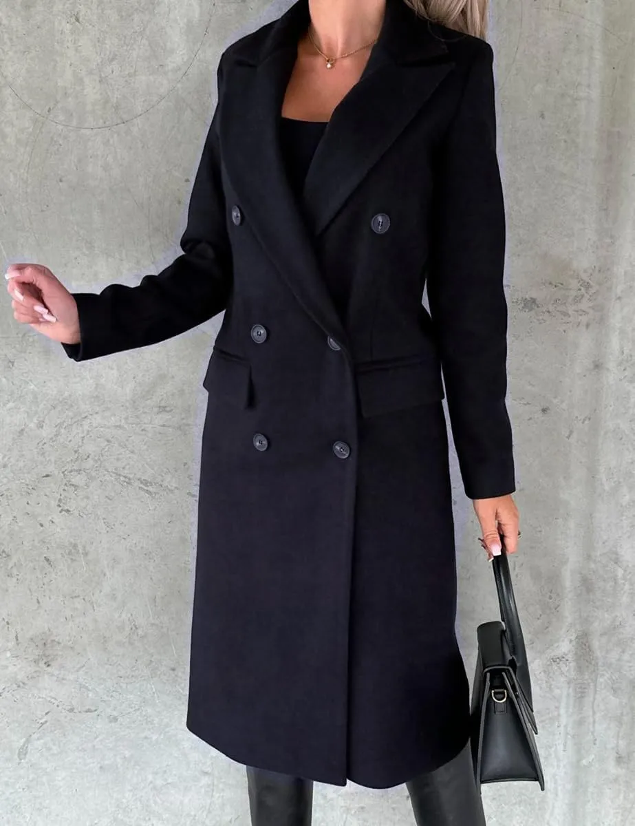 Womens Long Wool Coat Double Breasted Trench Coat Fall Winter Clothes