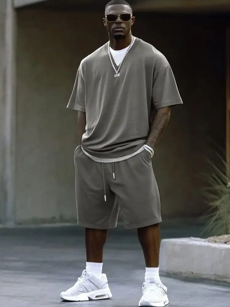 Contrast Fake Two-Piece Cotton Set