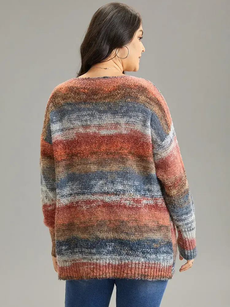 Heather Colorblock Contrast Drop Shoulder Pullover