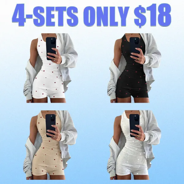 Women’s Heart Print Pajama Set – Sleeveless Tank & Stretch Waist Shorts