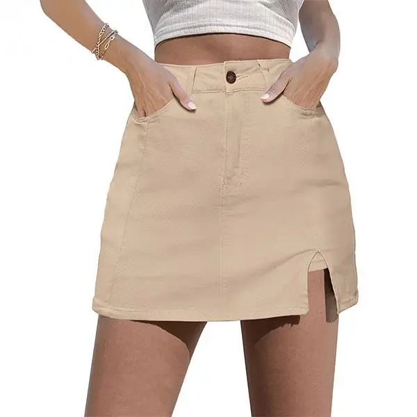 Women’s High Waisted Denim Skort with Side Slit