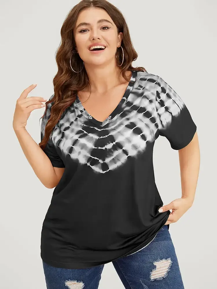 Tie Dye Short Sleeve V Neck T-shirt