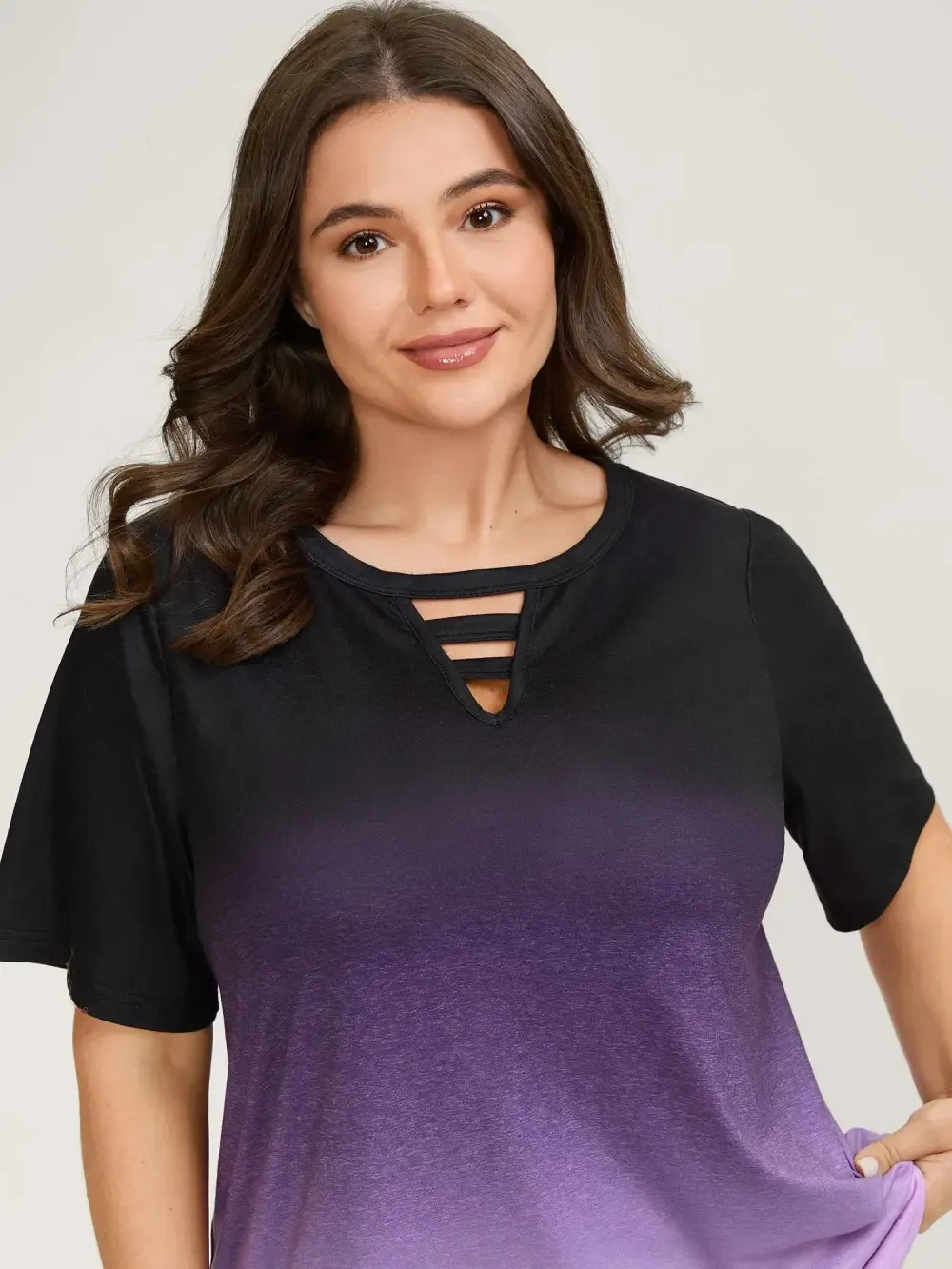 Tie-Dye Blend Neck Cut-Out T-Shirt