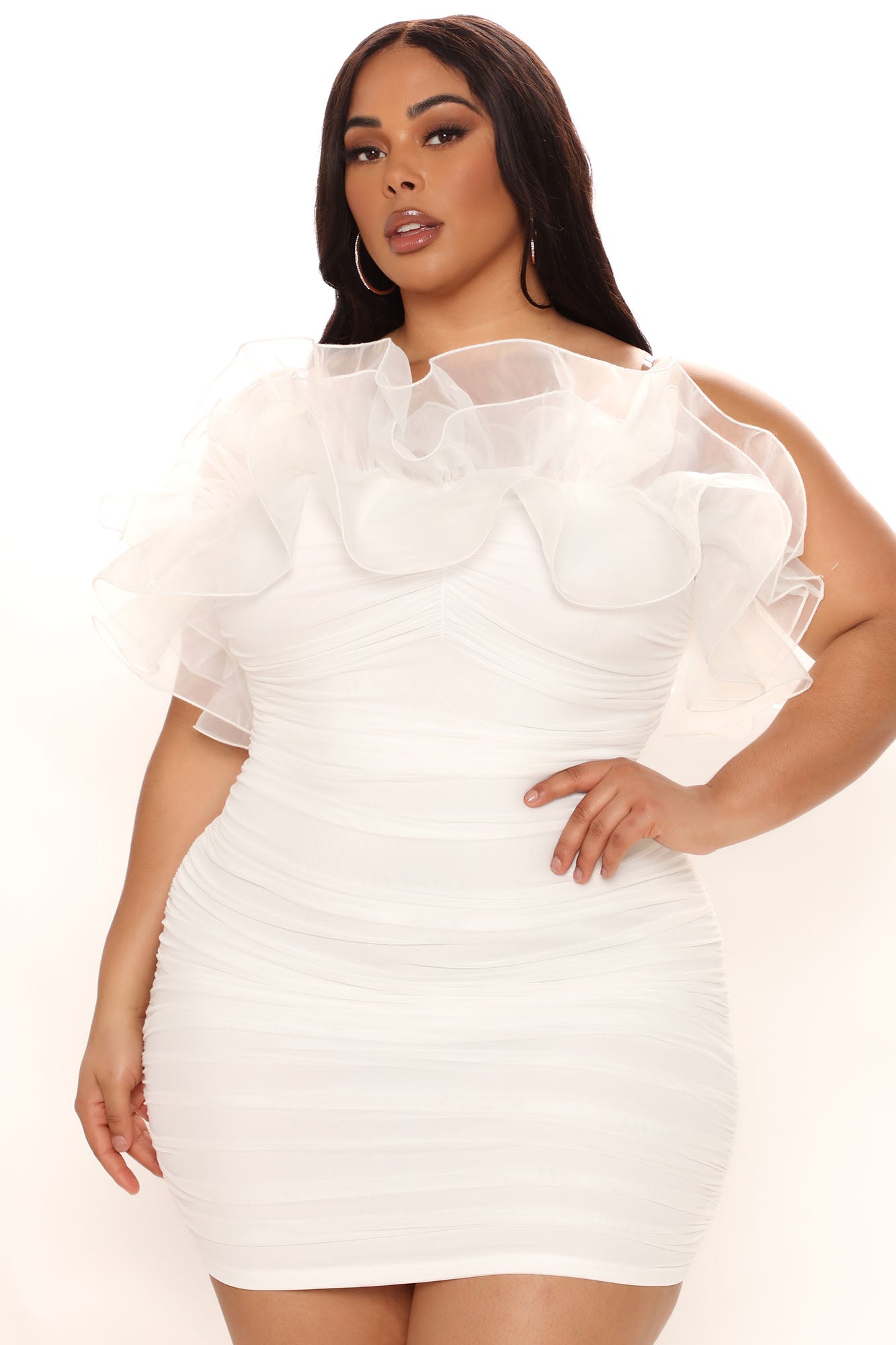 Ruffle Mami Mesh Mini Dress - White