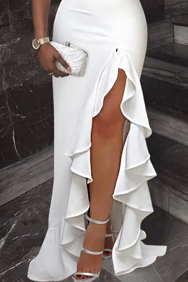 White Elegant High Slipt Maxi Dress