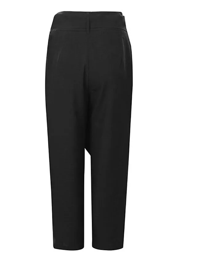 Women's Cotton Loungewear Pants High Waist Irregular Lace-Up Cropped Pants Solid Fashion Simple Casual Cotton Breathable with One Side Pockets Summer Spring Black Navy Blue