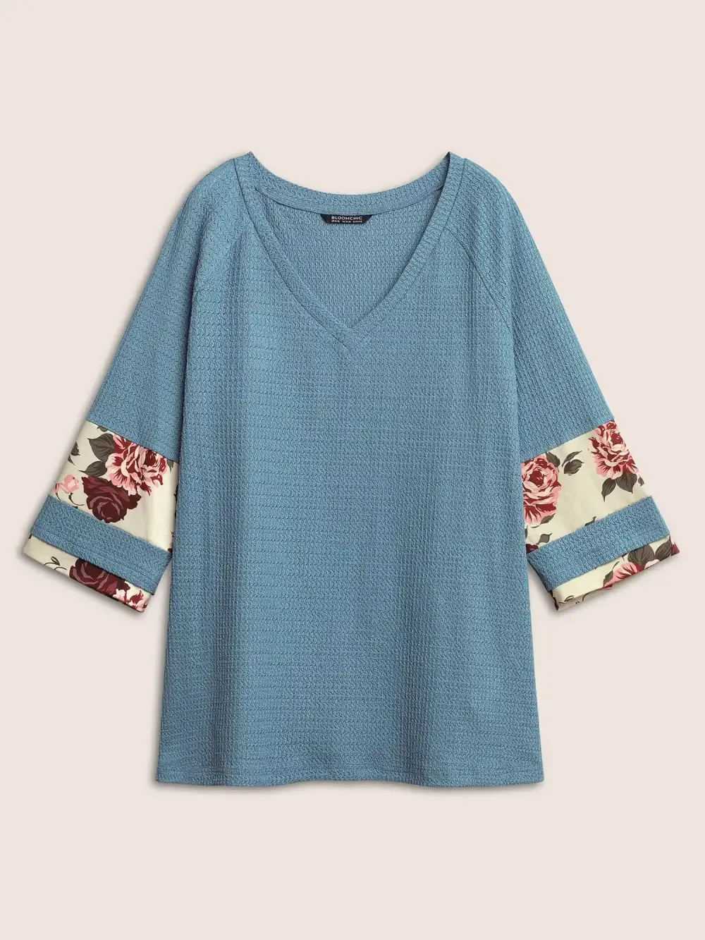 Textured Patchwork Floral Raglan Sleeve T-Shirt