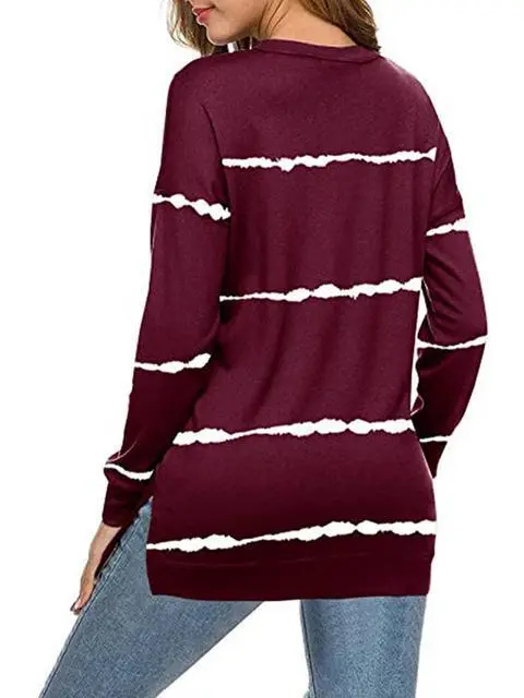 Tie-dye Stripes Print Long Sleeve Tops