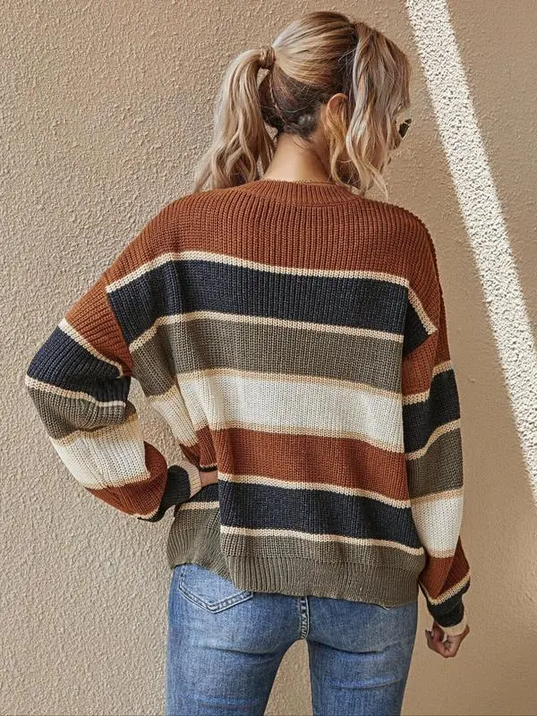 Women's Colorblock Striped Drop Shoulder Sweater
