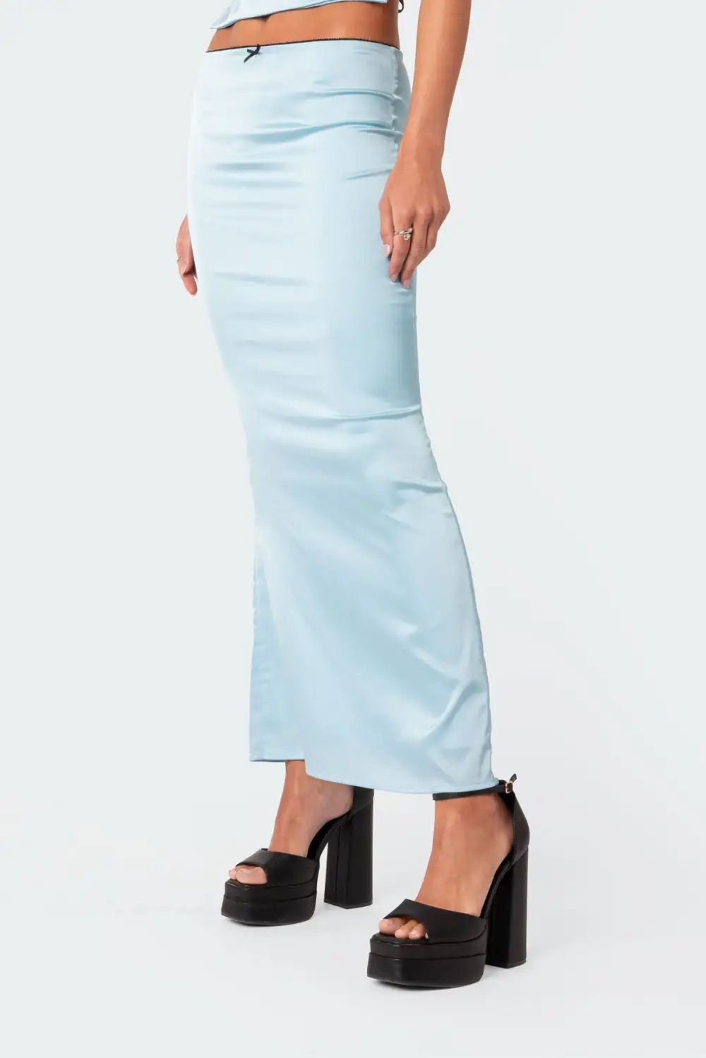 Satin Back Slitted Low Rise Maxi Skirt