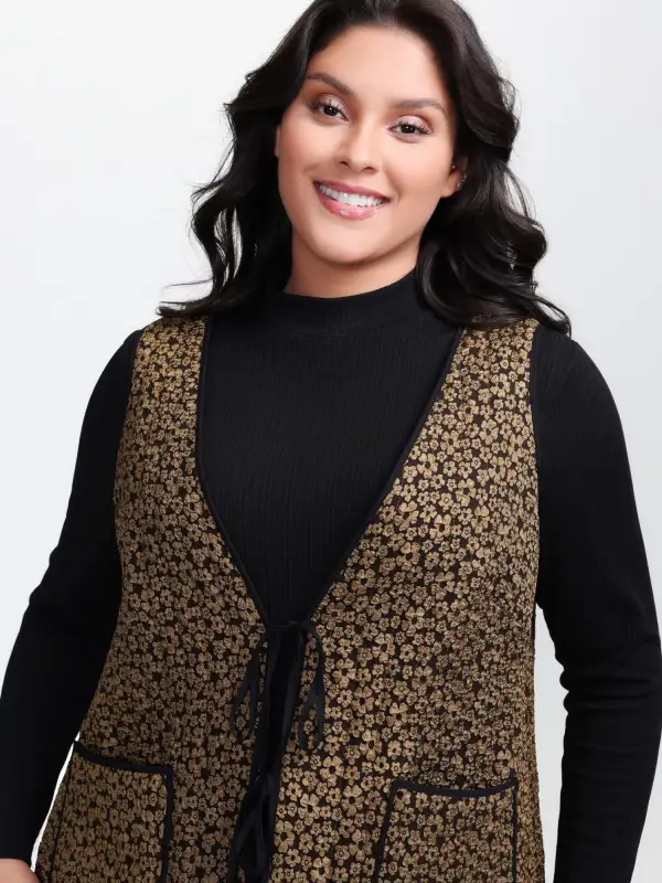 Floral Print Three Ties Quilted Vest