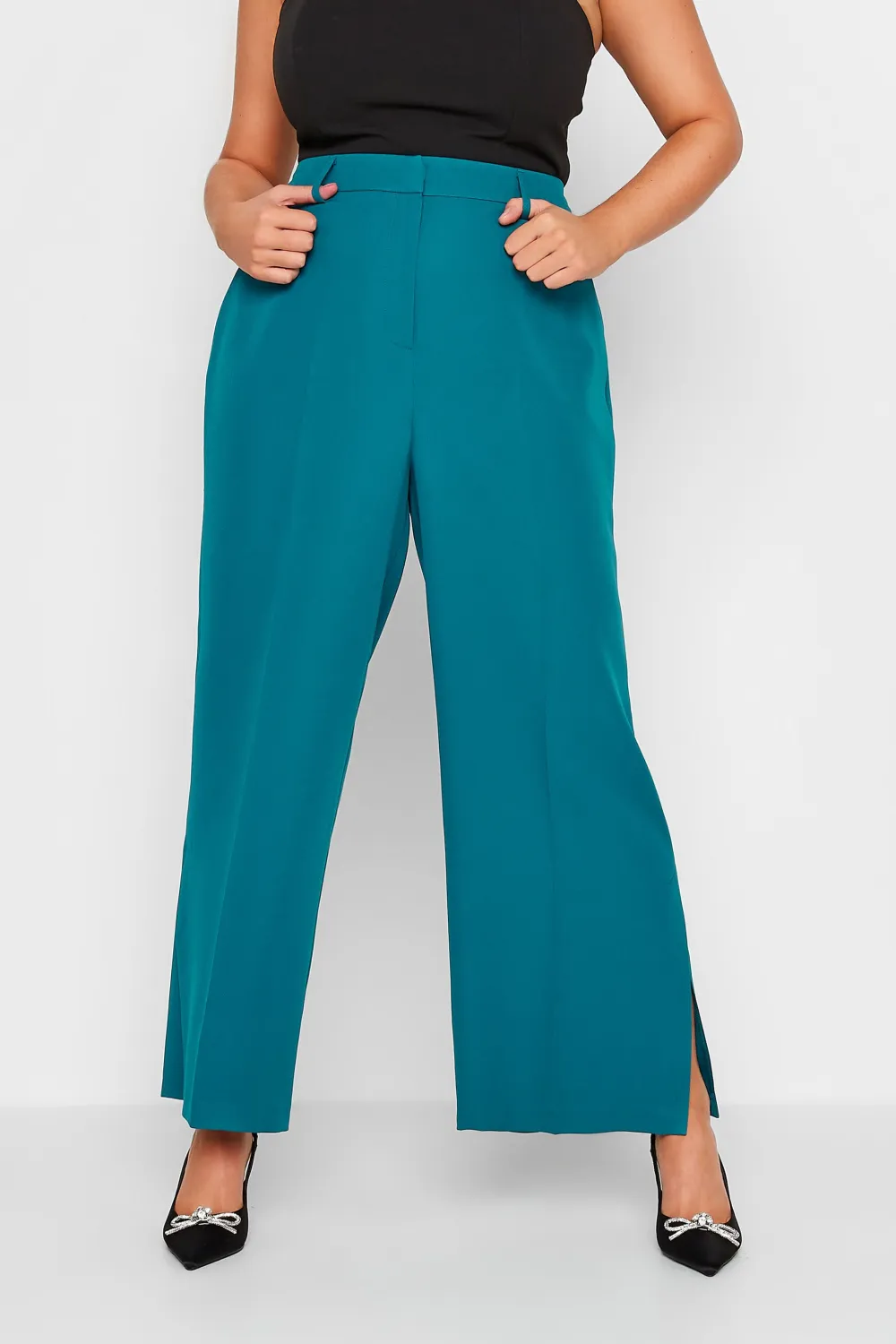 YOURS Curve Black Split Hem Flared Trousers