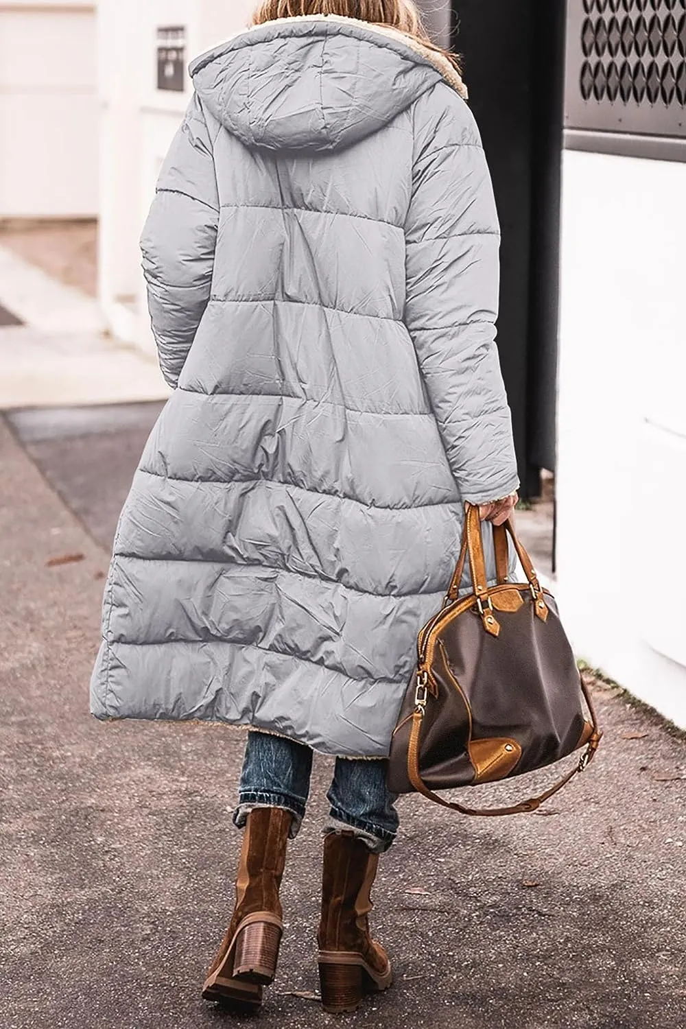 Women's Warm Winter Coats Reversible Sherpa Fleece Long Hooded Puffer Jackets Outerwear